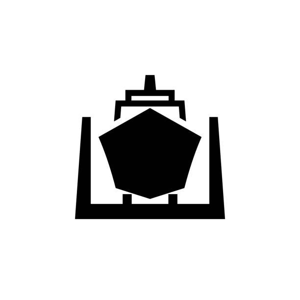 ship in dry dock black icon. clipart image isolated on white background